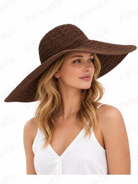 Studio Collection Brown Crochet Wide Brim Floppy Sun Hat One Size